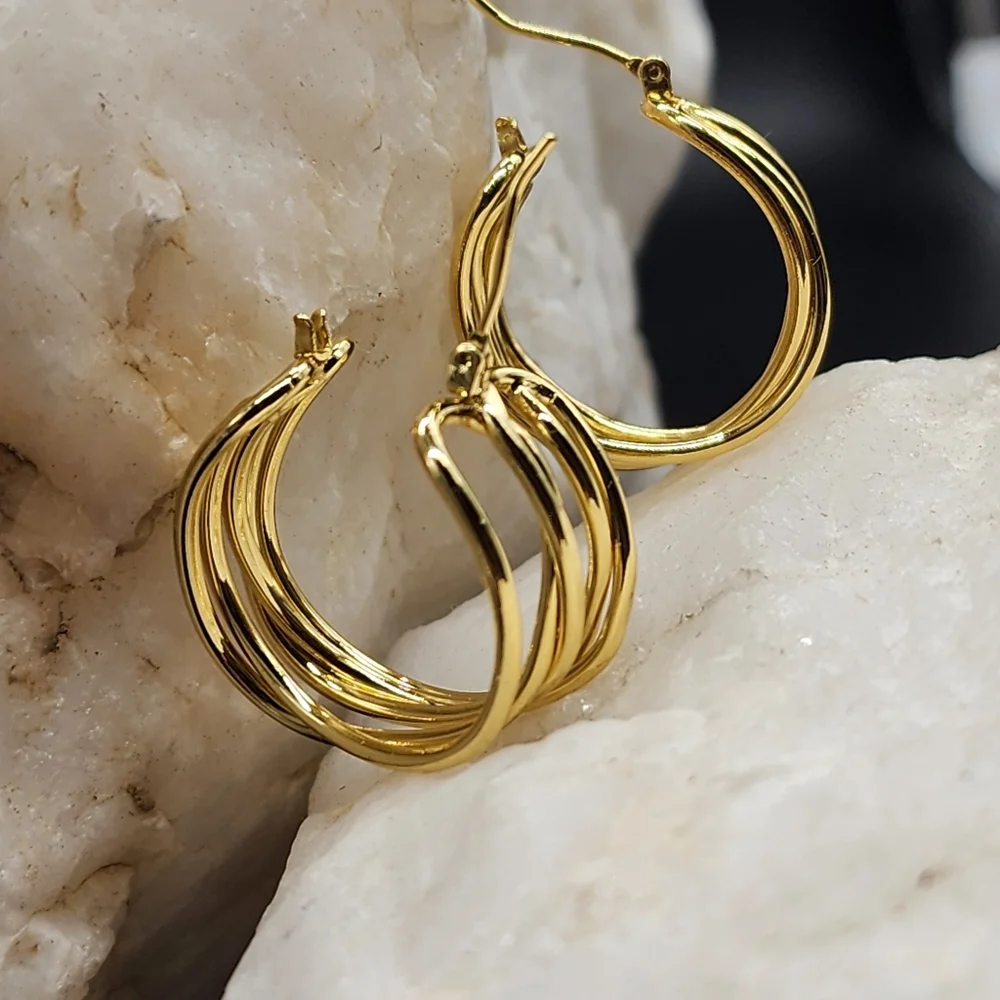 Rhodium/ 18 kt Gold Plated Hoops Earrings/Studs Contemporary Design